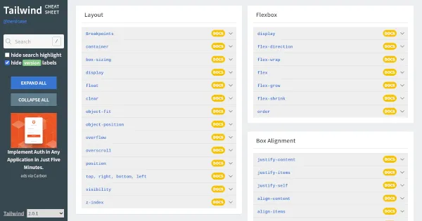 Tailwind CSS Cheat Sheet